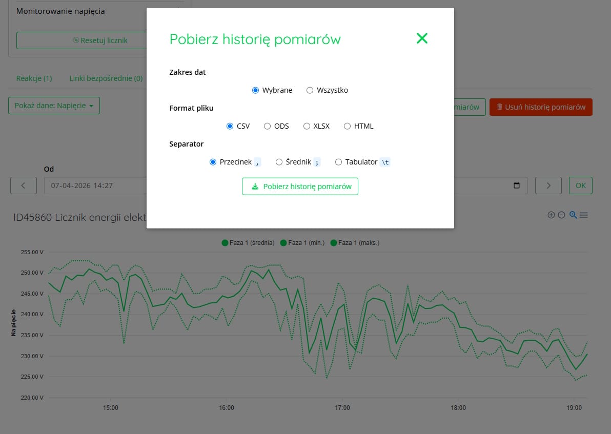 Eksport danych pomiarowych z Supla Cloud