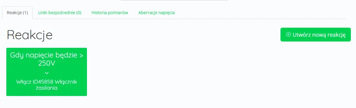 Lista reakcji w SUPLA Cloud dla gniazdka SP111