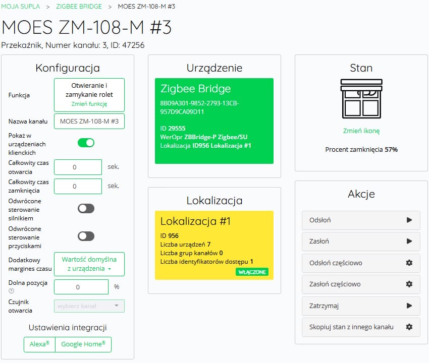 Sterowanie roletą Zigbee w systemie SUPLA