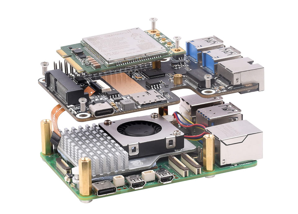 PCIe do MiniPCIe/GbE/USB3.2 HAT dla Raspberry Pi 5