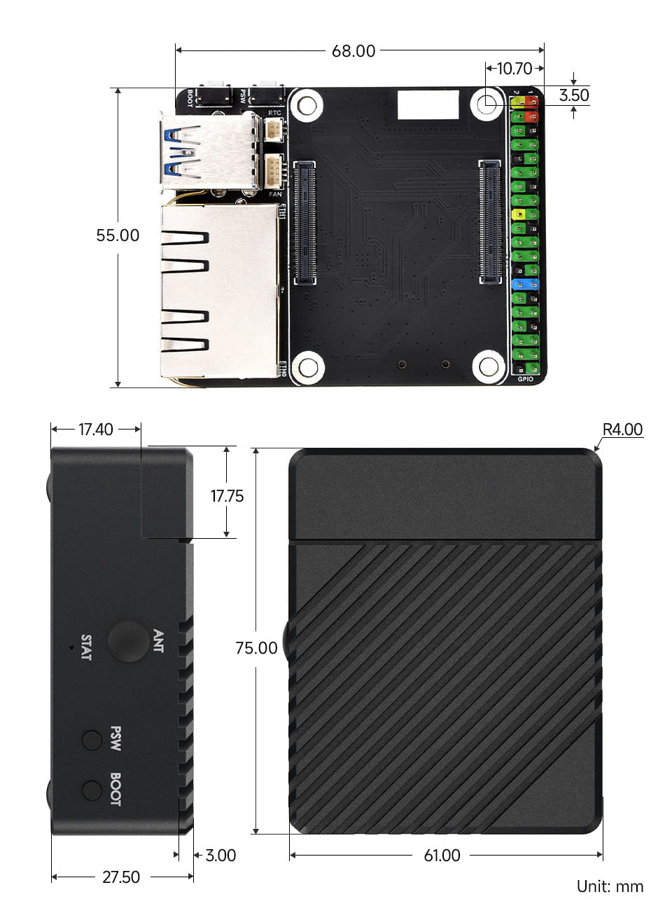 Mini Dual Gigabit Ethernet Base Board Dimensions