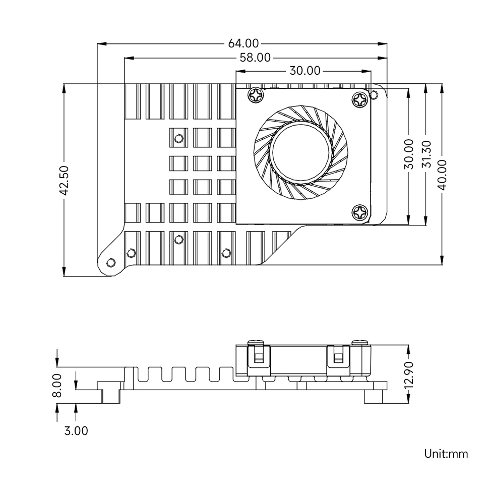 Dimensions of the PCIe M.2 adapter for Pi5