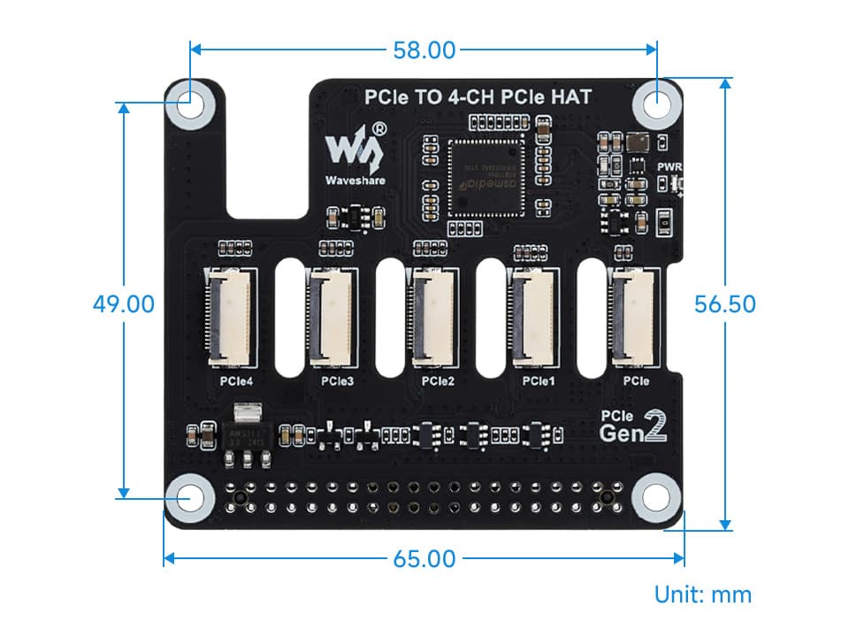 Dimensions of the 4-channel PCIe adapter