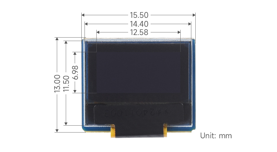 Wymiary modułu OLED 0.49