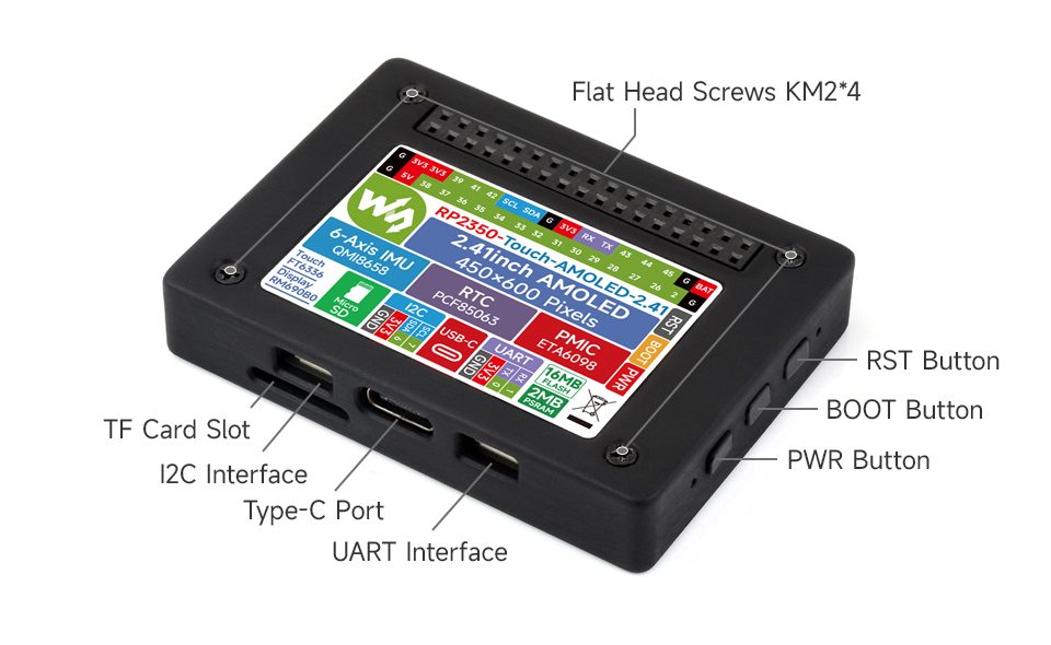Description of elements on the RP2350-Touch-AMOLED-2.41 board