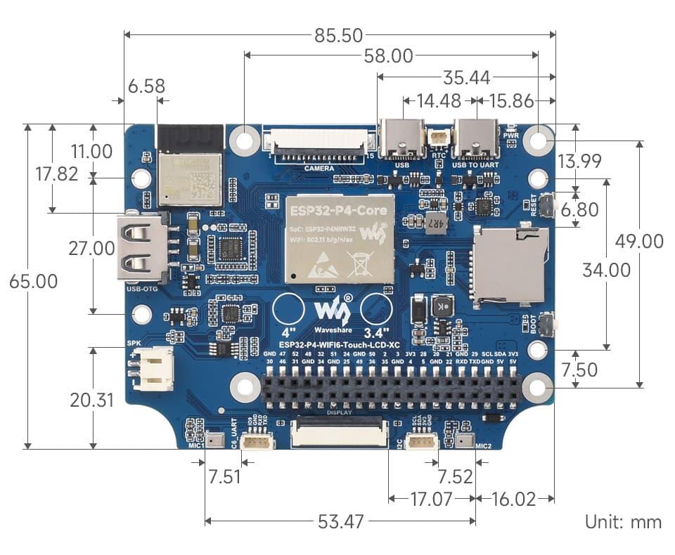 ESP32-P4 development board dimensions