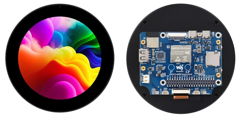 ESP32-P4 development board with 3.4-inch round touchscreen
