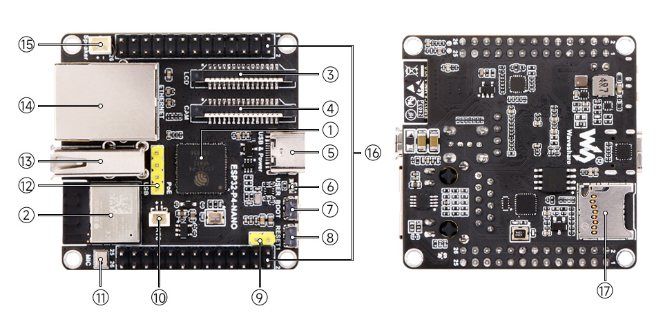 Description of components on the ESP32-P4-NANO board