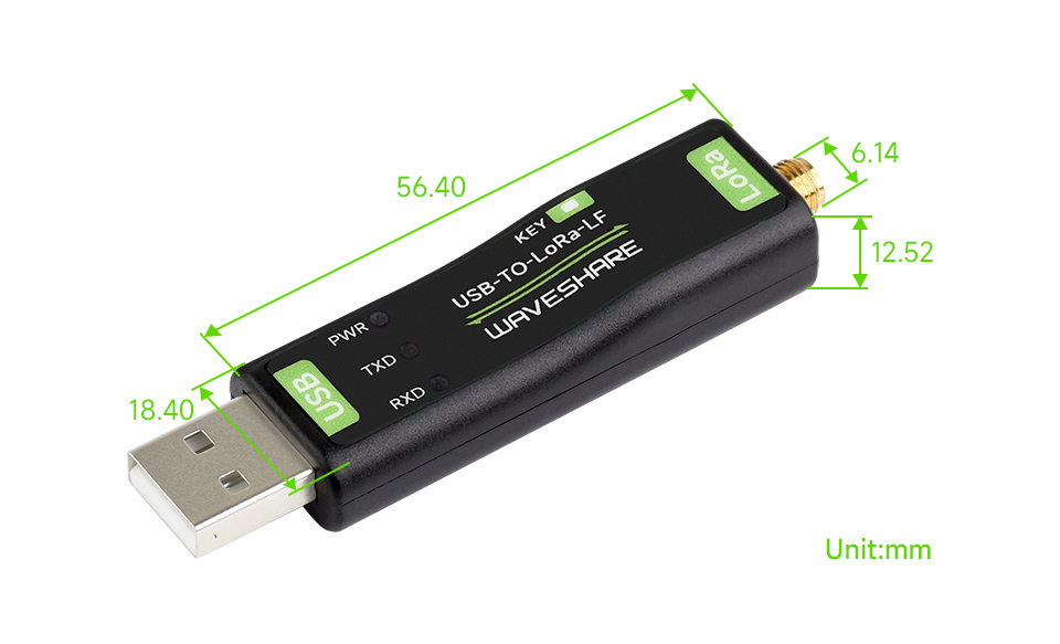Rozměry modulu USB-TO-LoRa-xF