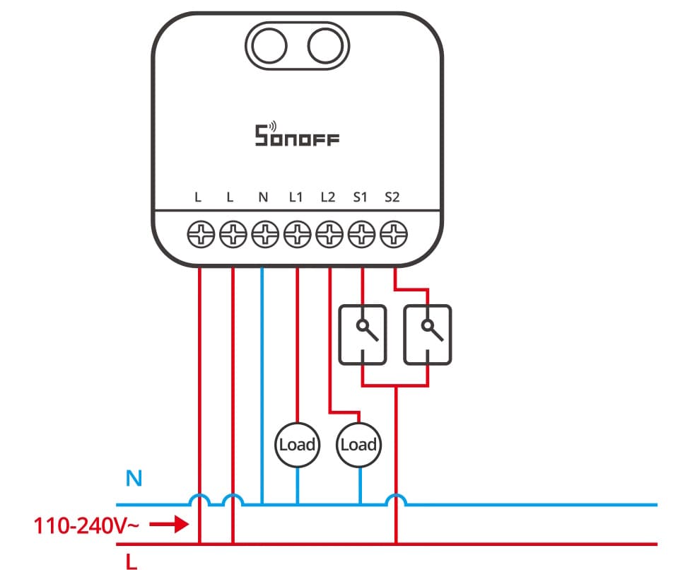 Schéma zapojení Sonoff MINI DUO Matter