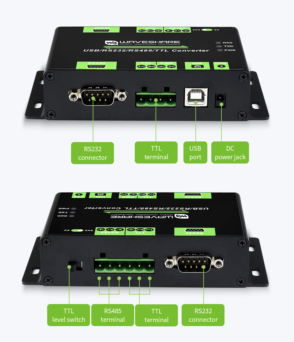 Pinout konwertera Waveshare Multibus Converter USB RS232 RS485 TTL