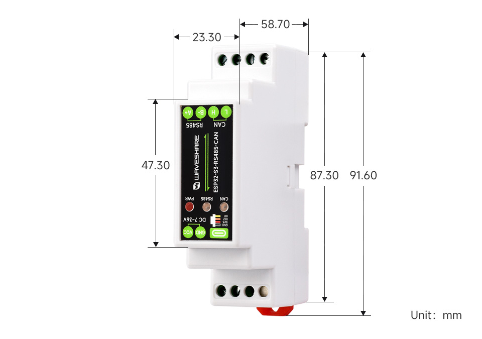Wymiary techniczne sterownika ESP32-S3 RS485 CAN