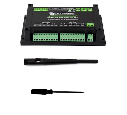 Zawartość zestawu sterownika ESP32-S3-POE-ETH-8DI-8DO