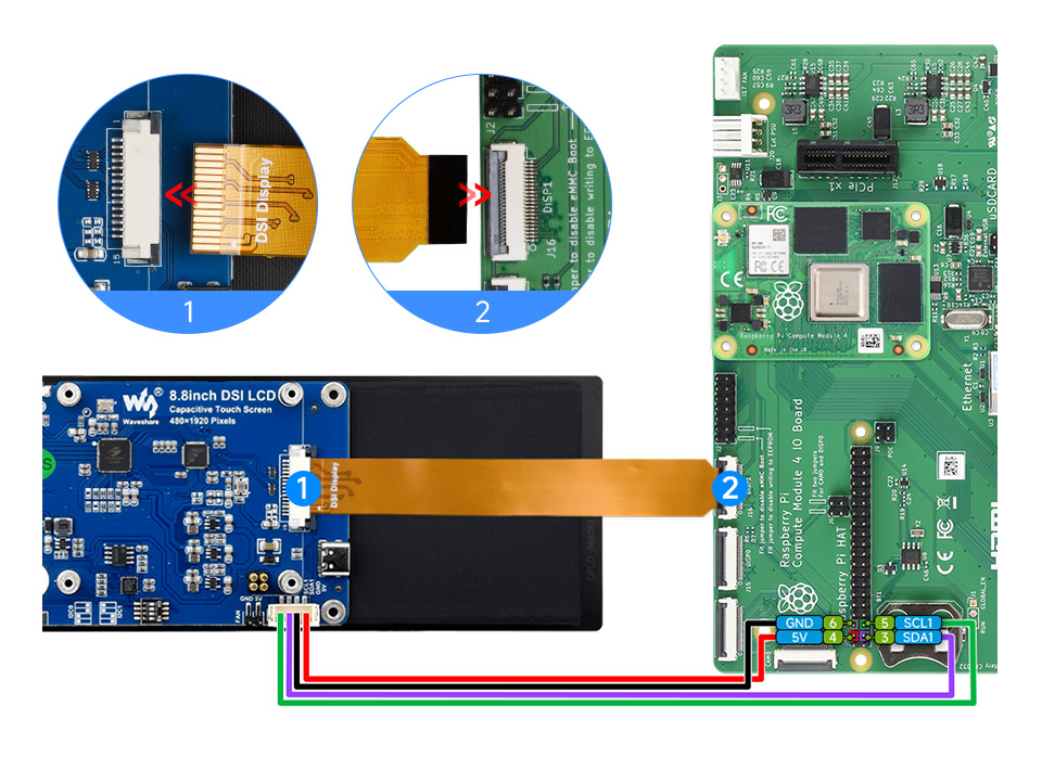 Użycie wyświetlacza 8.8 DSI z Compute Module 4 IO Board
