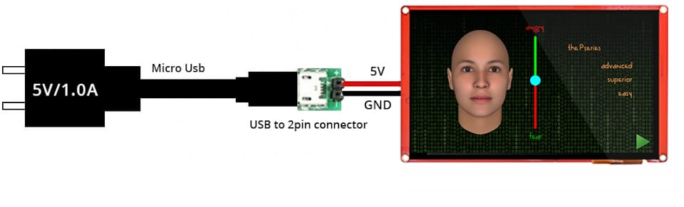 Schemat zasilania wyświetlacza Nextion Enhanced NX8048K070_011C