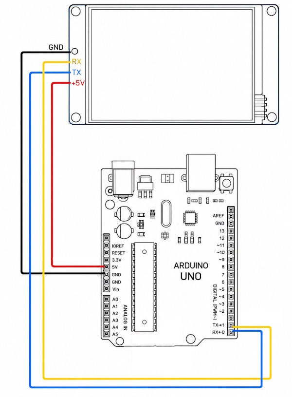 Schemat zasilania wyświetlacza Nextion Intelligent NX8048P050-011C