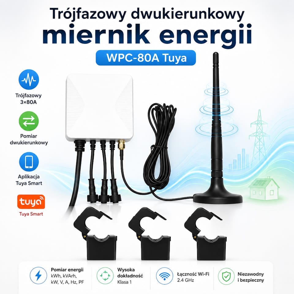 Trójfazowy dwukierunkowy miernik energii WPC-80A Tuya Wi-Fi