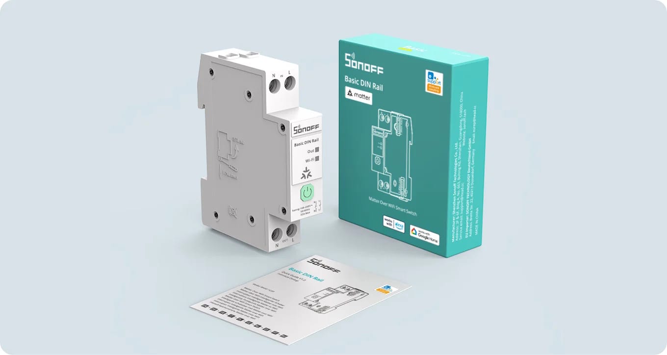 Zawartość zestawu SONOFF Basic DIN Rail Matter