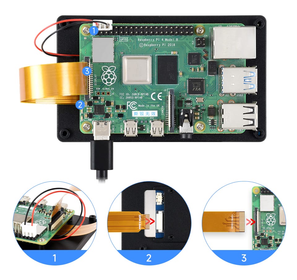 Schemat podłączenia ekranu do Raspberry Pi 4B