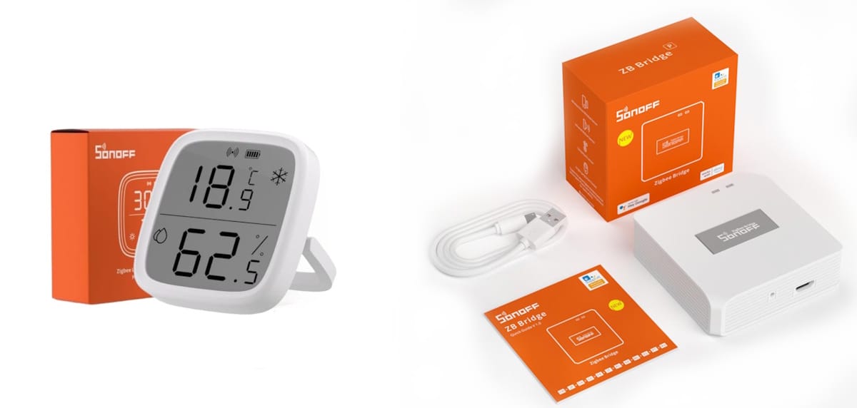 Zawartość zestawu SONOFF SNZB-02D i bramka Zigbee SUPLA