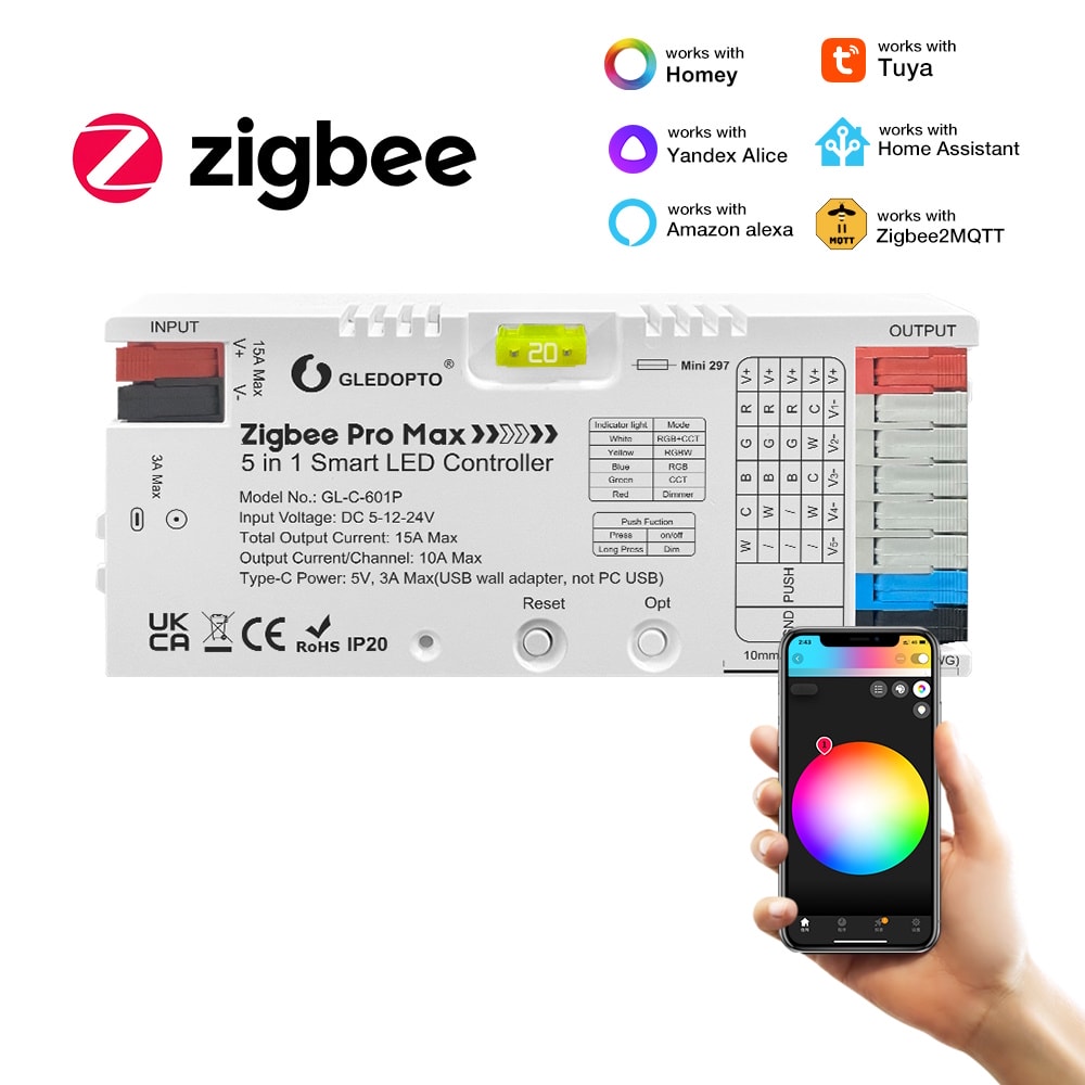 Sterownik LED 5w1 Gledopto Zigbee Pro Max 15A GL-C-601P