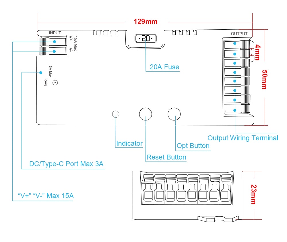 Wymiary sterownika LED Gledopto Zigbee GL-C-601P