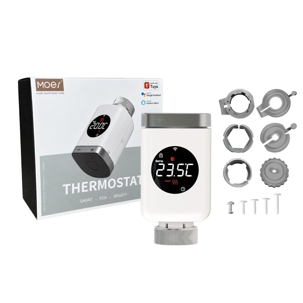 Contents of the MOES TRV 801 valve kit with adapters
