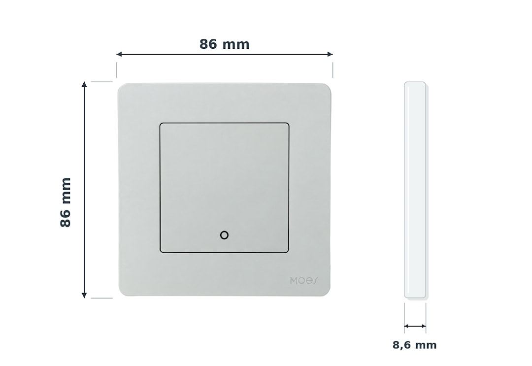 Wymiary pilota Zigbee Tuya Moes 86 x 86 x 8,6 mm
