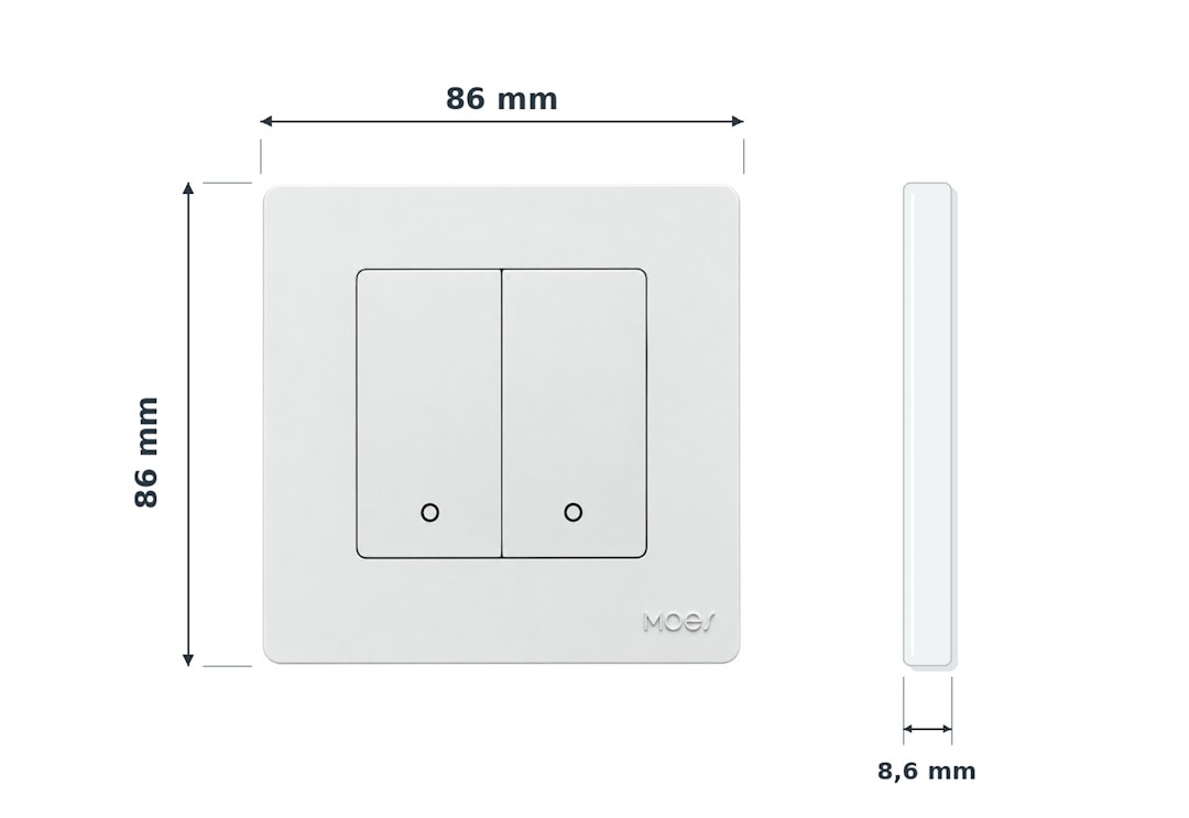 Wymiary pilota Zigbee Tuya Moes 86 x 86 x 8,6 mm