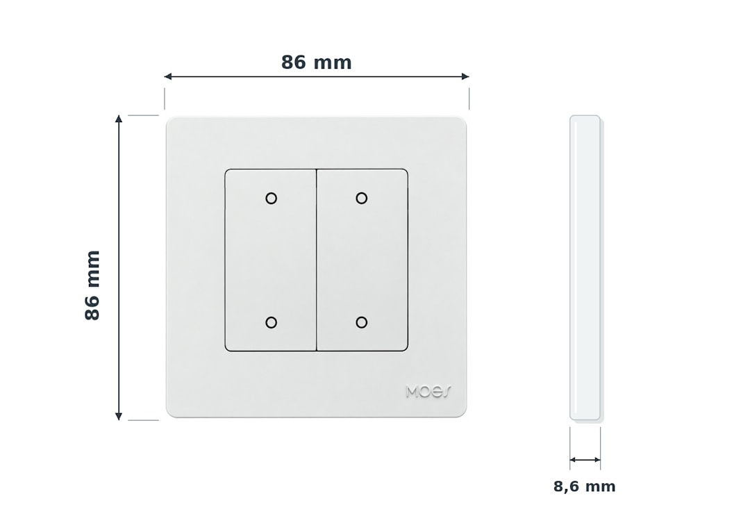 Wymiary pilota Zigbee Tuya Moes 86 x 86 x 8,6 mm