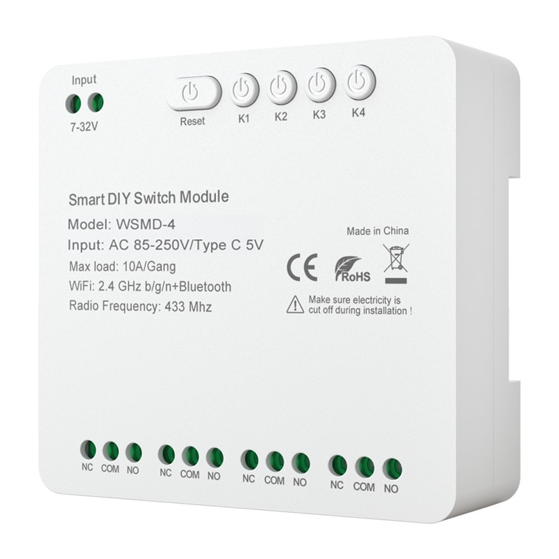 Zawartość zestawu AVATTO WSMD-4 250V 4-kanałowy przekaźnik WiFi Tuya
