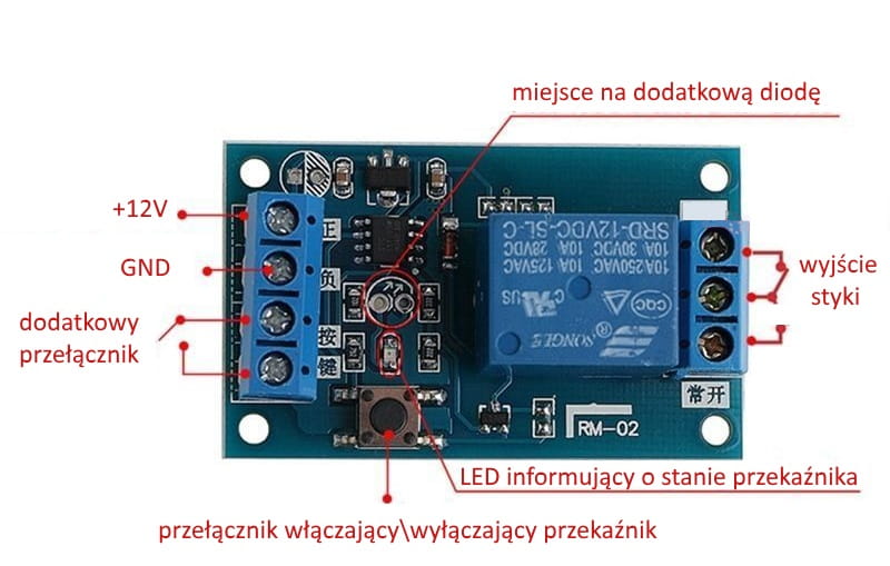 Opis wyprowadzeń modułu przekaźnika bistabilnego