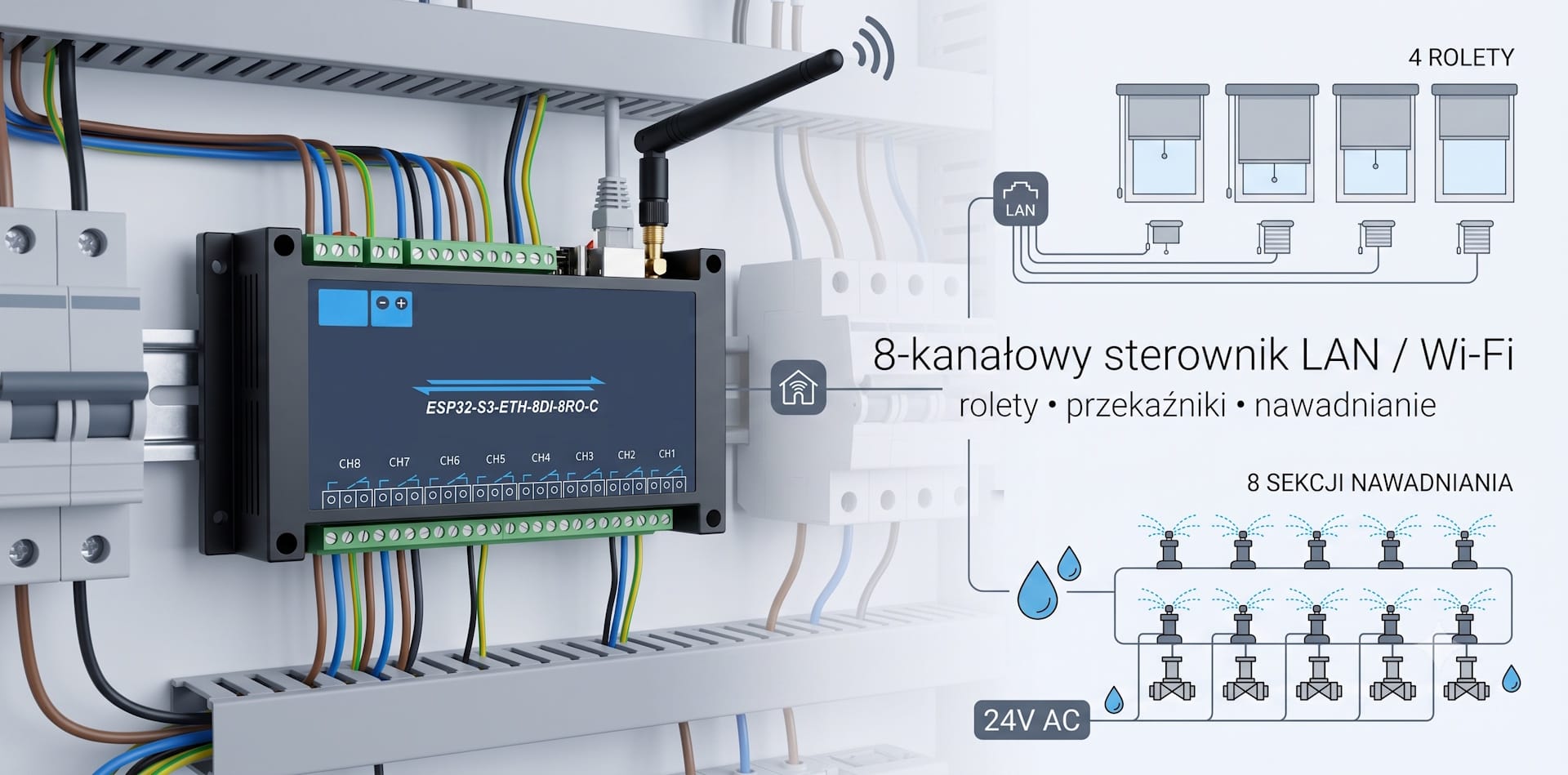 Tytuł wpisu 8-kanałowy sterownik LAN / Wi-Fi z wgranym oprogramowaniem SUPLA – instrukcja